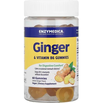 Enzymedica Ginger & Vitamin B6 gummies, Zázvor s vitamínom B6, 60 gumových cukríkov