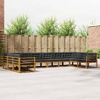 vidaXL Комплект дивани за открито 10 pcs Натурален и Антрацит (3368225)