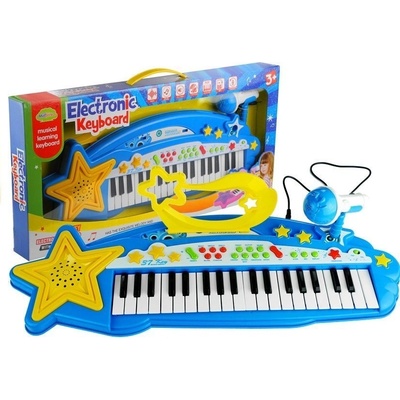 LEAN Toys Velký klavír s MP3 37 kláves s mikrofonem Modrý – Zboží Dáma
