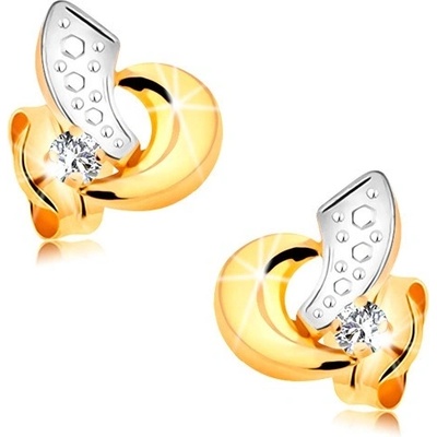 Šperky eshop zlaté náušnice obloučky z bílého a žlutého zlata čirý zářivý briliant BT177.07