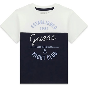 GUESS Двуцветна тениска в бяло и тъмносиньо с надписи за мини момче Guess