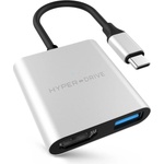 HYPER by Sanho Мултифункционален хъб за свързване на допълнителна периферия за MacBook Pro и устройства с USB-C - HyperDrive 3-in-1 USB-C Hub (сребрист) (HY-HD259A-SILVER)