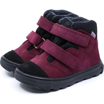 Mrugała kožené dětské boty na suchý zip s membránou neo plum