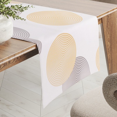 Biante Zamatový behúň Tamara TMR-023 Žlté a sivé designové kruhy na smotanovom 45x180 cm