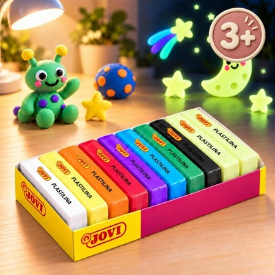 Jovi Glow plastelína 10x50g 8 základních barev + 2 barvy svítící ve tmě