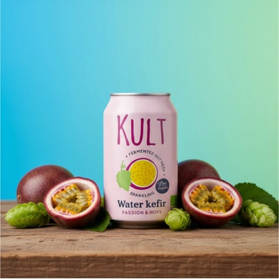 Kult Kefír Vodná kefírová limonáda Marakuja a Chmeľ BIO 330 ml