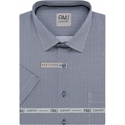 AMJ pánská bavlněná košile krátký rukáv slim fit VKSBR1375 tmavě modrá s bílými puntík