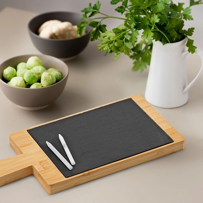 Art gift Дъска от бамбук и шист Claudel с дръжка и тебешири