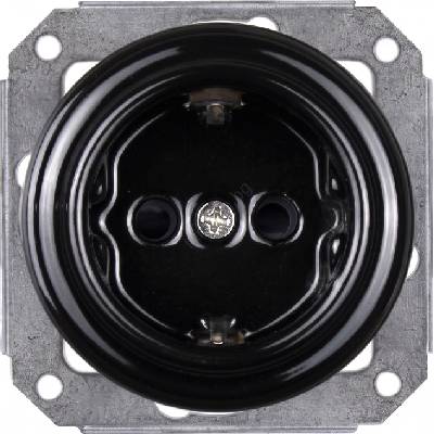 Elhard - керамична ретро розетка за вътрешен монтаж без рамка, SCHUKO, 230 V, черна (EF0105)