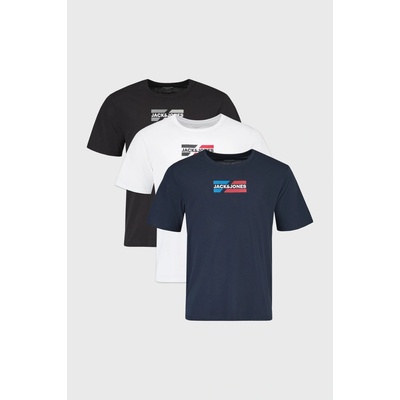 Jack & Jones 3Pack pánske bavlnené tričko Jack and Jones JJECORP čierna-modrá-biela