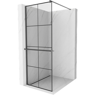 Mexen Kioto+ душ стена с рафт Walk-in 90 x 200 см, черна решетка, четкано сиво - 800-090-121-66-77 (800-090-121-66-77)