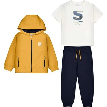 Mayoral Анцуг 3части оранжев суичър, тениска в бяло и тъмносин спортен панталон за мини момче Mayoral