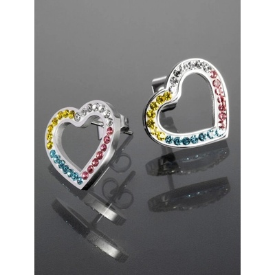 Prošperk Vícebarevné náušnice z chirurgické oceli srdíčko s krystalky S3569