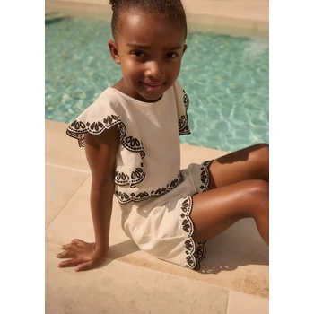 Abel & Lula Стилен ленен комплект ефирна тениска и къси панталони с черна дантела за момиче Abel&Lula