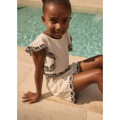 Abel & Lula Стилен ленен комплект ефирна тениска и къси панталони с черна дантела за момиче Abel&Lula