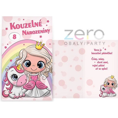 Přání s textem narozeninové otočné dětské + obálka - princezna