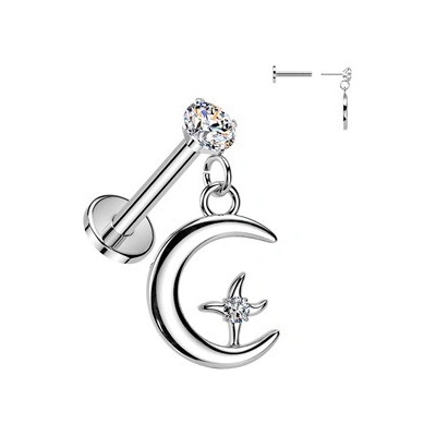 Šperky4U Piercing do ucha PUSH IN labreta, měsíc a hvězda LB1149