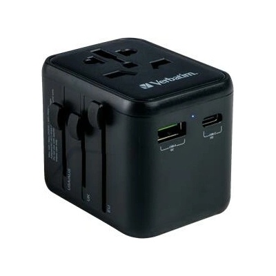 Cestovný adaptér, univerzálny, USB-A (QC 3.0)/USB-C (PD 20 W), 2x USB, VERBATIM „UTA-02“ 49544