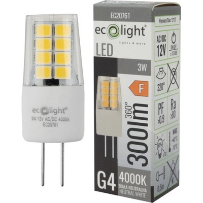 ECOLIGHT LED žiarovka G4 3W 300 lm 12V neutrálna biela