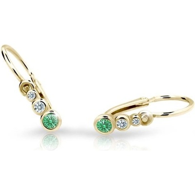 Danfil dětské náušnice C2255 ze žlutého zlata s kamínky Emerald Green