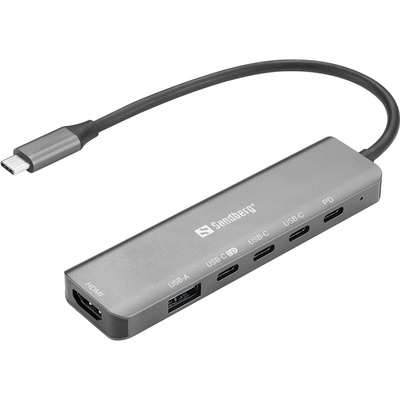Sandberg 136-77 докинг станция Жичен USB 3.2 Gen 1 (3.1 Gen 1) Type-C Сив (USB-C 6-in-1 MediaDock)