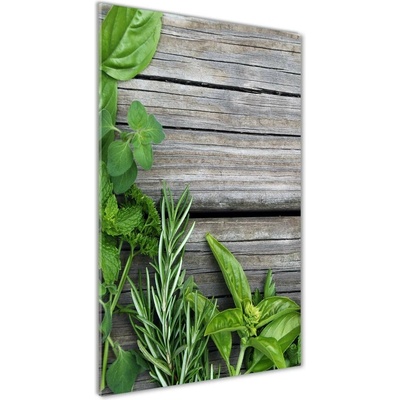 Vertikálny foto obraz sklenený Bylinky na dreve 50x100 cm