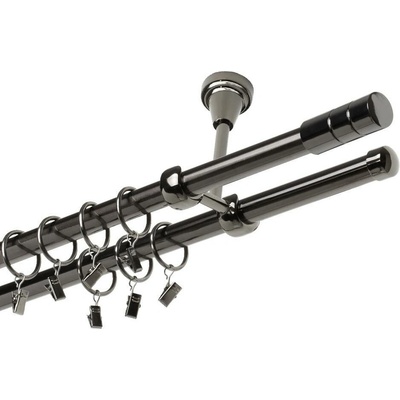 OK-GarnýžeCZ - Garnýže kovová dvouřadá 19mm Cylinder onyx 300 cm do stropu / kroužky s žabkou