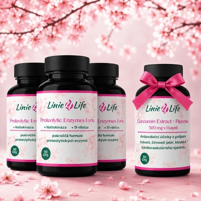 Linie4Life - PROTEOLYTIC ENZYMES FORTE bez plnidiel 90 kapsúl/30 dní + doplnok CURCUMIN EXTRACT + PIPERINE 60 kapsúl na 60 dní