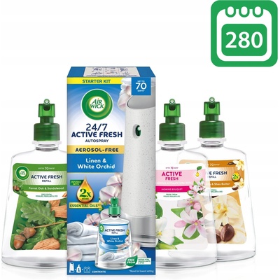 Air Wick Active Fresh automatický osviežovač vzduchu s náplňou 228 ml + osviežovač vzduchu náhradná náplň 228 ml + osviežovač vzduchu náhradná náplň 228 ml + osviežovač vzduchu náhradná náplň 228 ml