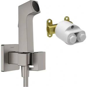Hansgrohe Комплект хигиеничен душ с вграден корпус Hansgrohe Bidette E EcoSmart, 1 струя, четкано черно-хром (29233340+29235180)