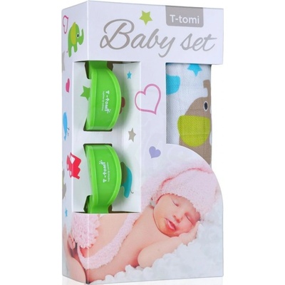 T-tomi Baby set zelení sloni a kočárkový kolíček zelený