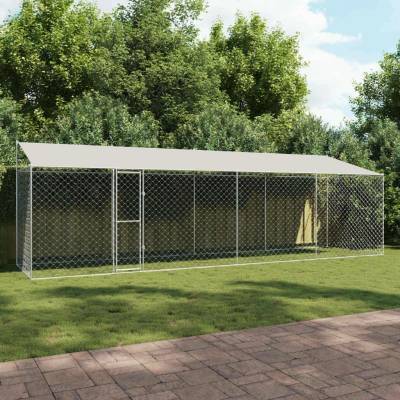 vidaXL Klec pro psy se střechou 800 x 200 x 256 cm ocel a PE stříbrná 9799.3368303