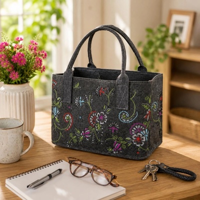 Gilde Nákupná taška Floral, tmavošedá