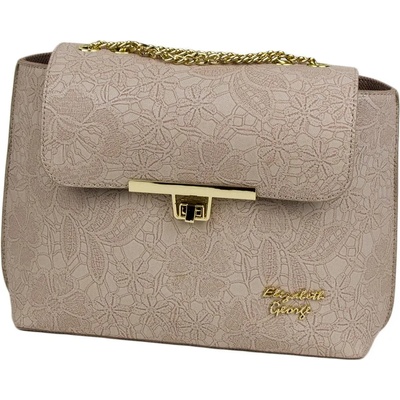 Български обувки Малка дамска чанта от еко кожа в цвят пудра на цветя с дръжка синджир 33781