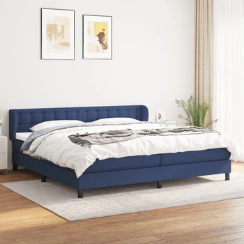 vidaXL Боксспринг легло с матрак, синьо, 200x200 см, плат (3126595)