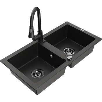 Mexen Mario гранитна мивка с две камери с кухненски смесител Elia, (6504-75-670101-70-B)
