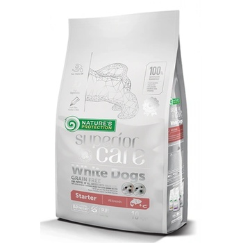 AKVATERA Nature's Protection DOG - White Dogs Grain Free with Salmon Starter All Breeds, висококачествена храна за подрастващи кучета от всички породи с бяла козина, със Сьомга, Литва - 1, 5 кг
