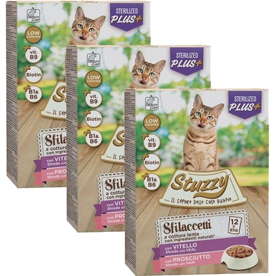 Stuzzy Cat Shreds Sterilized trhané teľacie a bravčové mäso 36 x 85 g