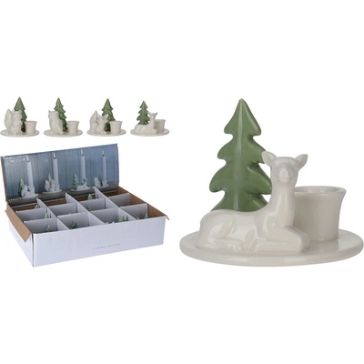 Svietnik porcelánový - stromček s figúrkou zvieratka 8 cm (4 varianty)