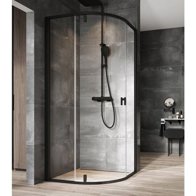 Ravak Nexty čtvrtkruhový sprchový kout NSKK3, 77-79,5x77-79,5x195 cm, černá, sklo transparent 3O644300Z1