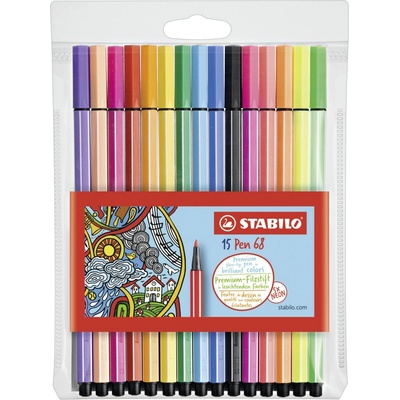 Stabilo Pen 68 15 ks sada 15 různých barev včetně 5 neonových