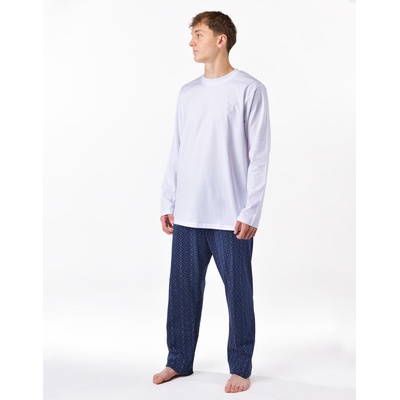 Gina pánské pyžamo dlouhé pánské, šité, s potiskem Pyžama 2025 79195P bílá lékořice