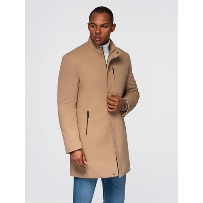 Ombre Structured fitted coat for men with high collar light brown modrá kaki