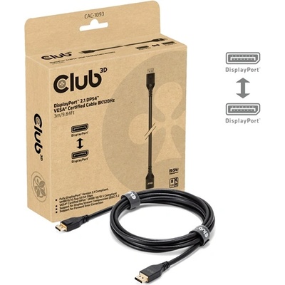 Club 3D кабел - CAC-1093 (DisplayPort 2.1, 8K120Hz, 3 m, DP54, VESA сертификация, M/M) (CAC-1093)