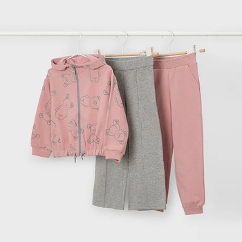 Mayoral Ватиран анцуг 2 панталона в сиво и розово със суичър на мечета за мини момиче Mayoral