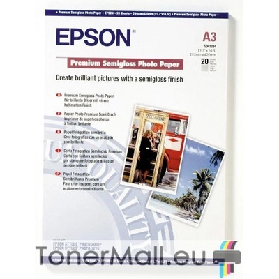 Epson Фотохартия EPSON C13S041334 Premium Semigloss Photo Paper, A3, 251 g/m2, 20 sheets