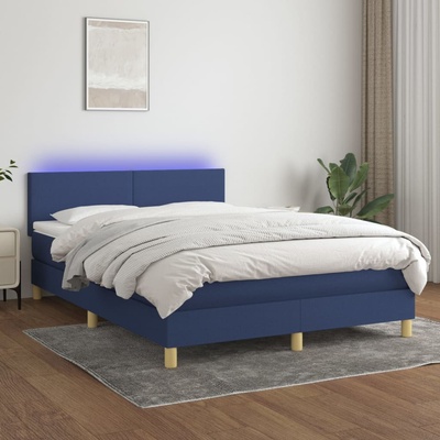 vidaXL Боксспринг легло с матрак и LED, синьо, 140x190 см, плат (3133555)