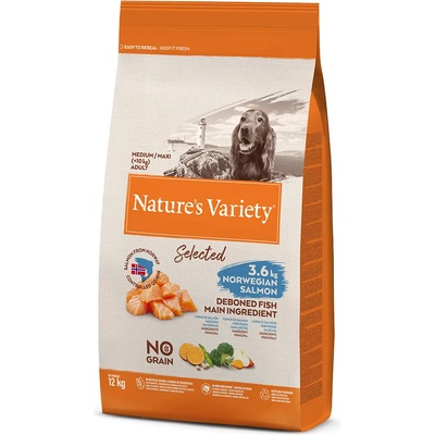 Nature's Variety 2x12кг Adult Selected Medium/Maxi Nature's Variety, суха храна за кучета - норвежка сьомга