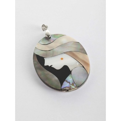 Prosperk Krásný přívěsek ve tvaru oválu s obličejem z perleti Paua šedá S4240