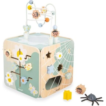 Janod Sweet Cocoon Дървен дидактически куб с моторен лабиринт Градина